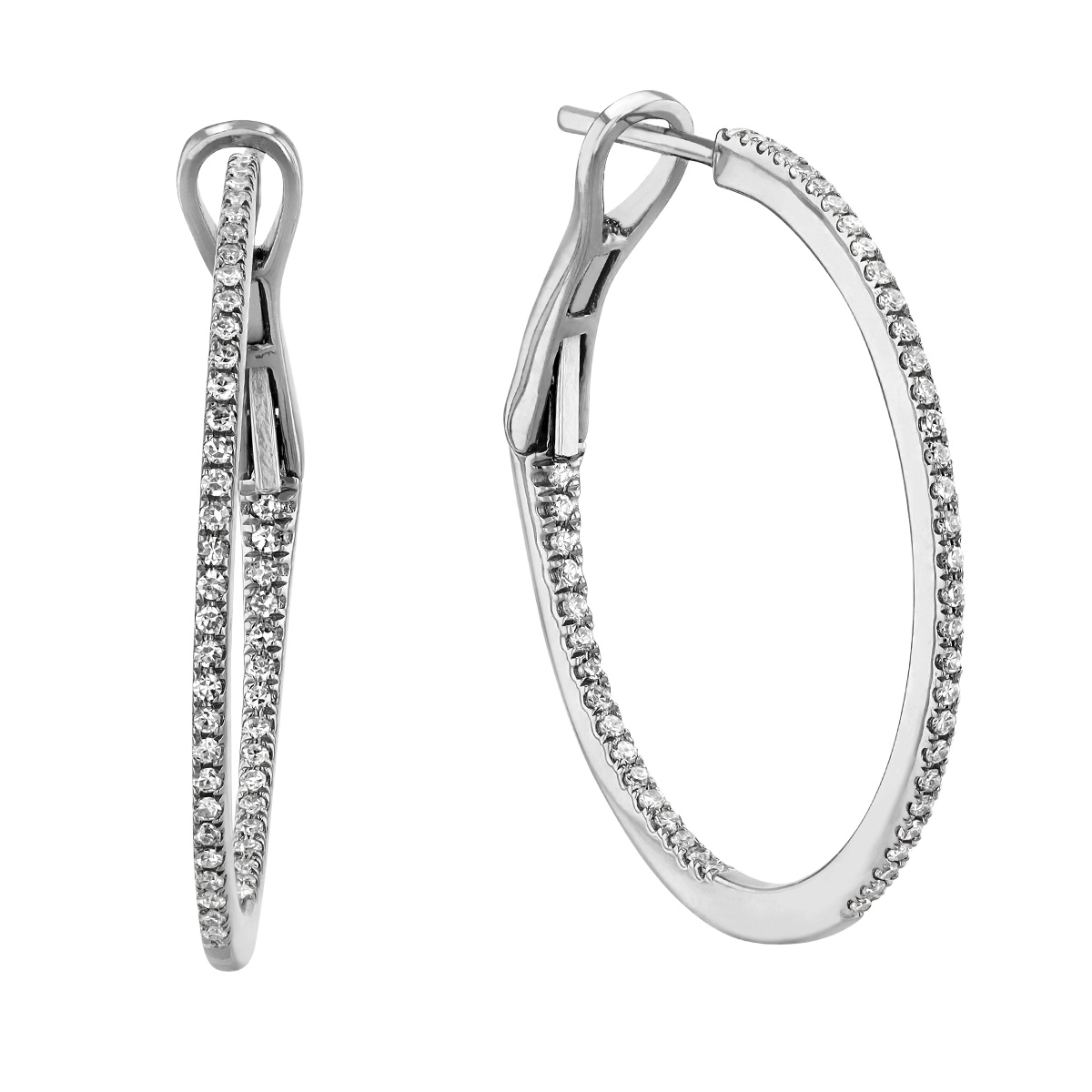 Diamond Inside Out Hoop Earrings in White Gold, Medium, 0.28 aptw