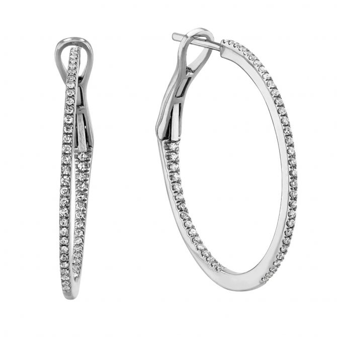 Diamond Inside Out Hoop Earrings in White Gold, Medium, 0.28 aptw