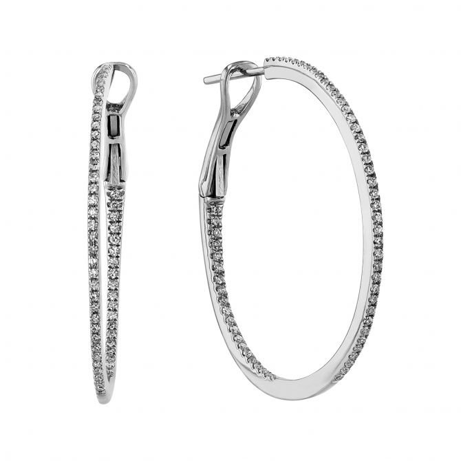 Diamond Inside Out Hoop Earrings in White Gold, 0.36 aptw