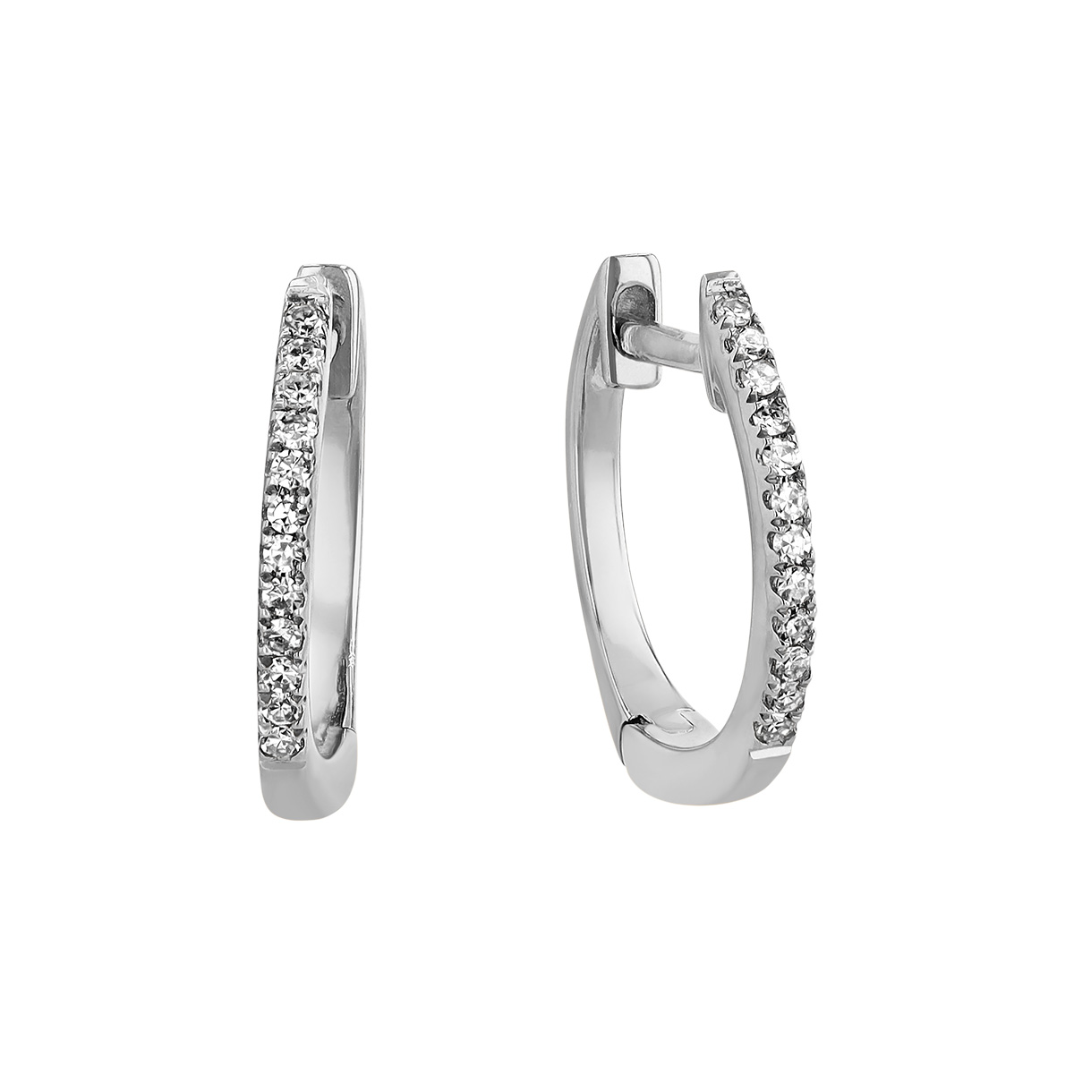 14K White Gold Diamond Small Huggie Hoop Earrings, 0.08 aptw