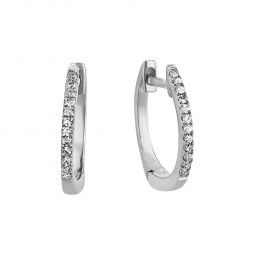 14K White Gold Diamond Small Huggie Hoop Earrings, 0.08 aptw