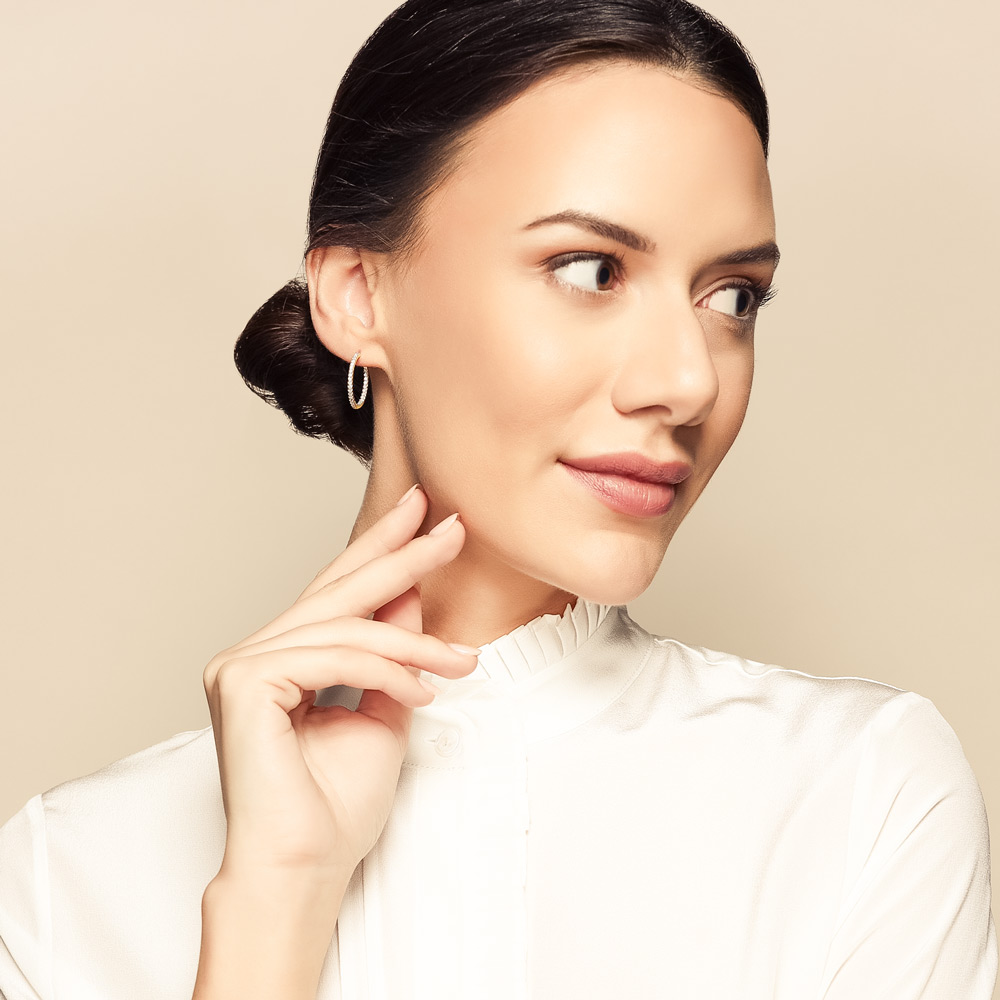 Roberto Coin Small Yellow Gold Inside Outside Diamond Hoop Earrings, 0.66 cttw