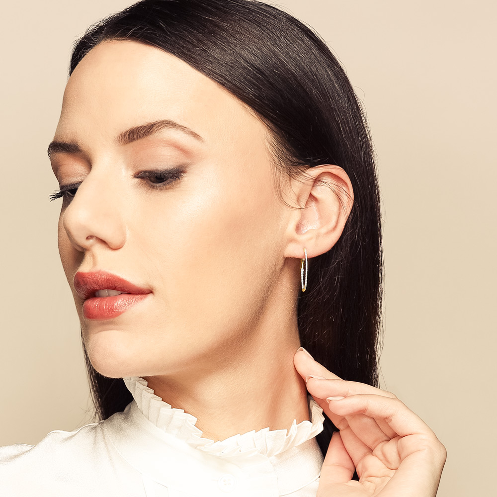 Diamond Inside Out Hoop Earrings in Yellow Gold, Medium, 0.28 aptw