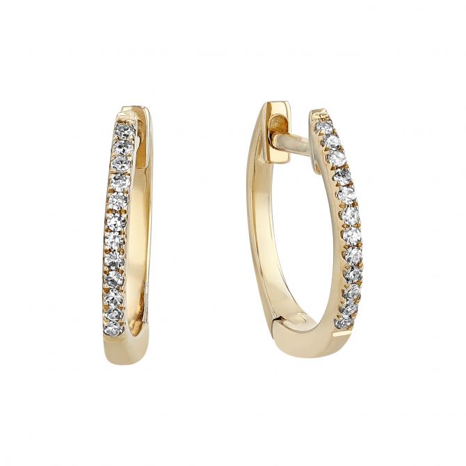 14K Yellow Gold Diamond Small Huggie Hoop Earrings, 0.08 aptw