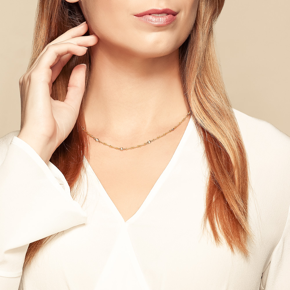 Roberto Coin Diamonds By The Inch 7 Station Necklace in Yellow & White Gold 18