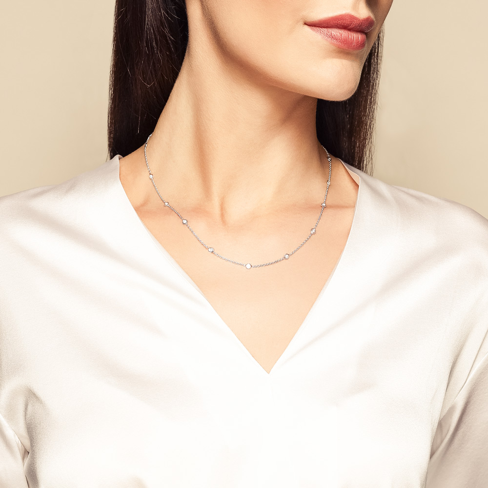 Roberto Coin Diamonds by the Inch Diamond Bezel Set Station Necklace in White Gold, 18