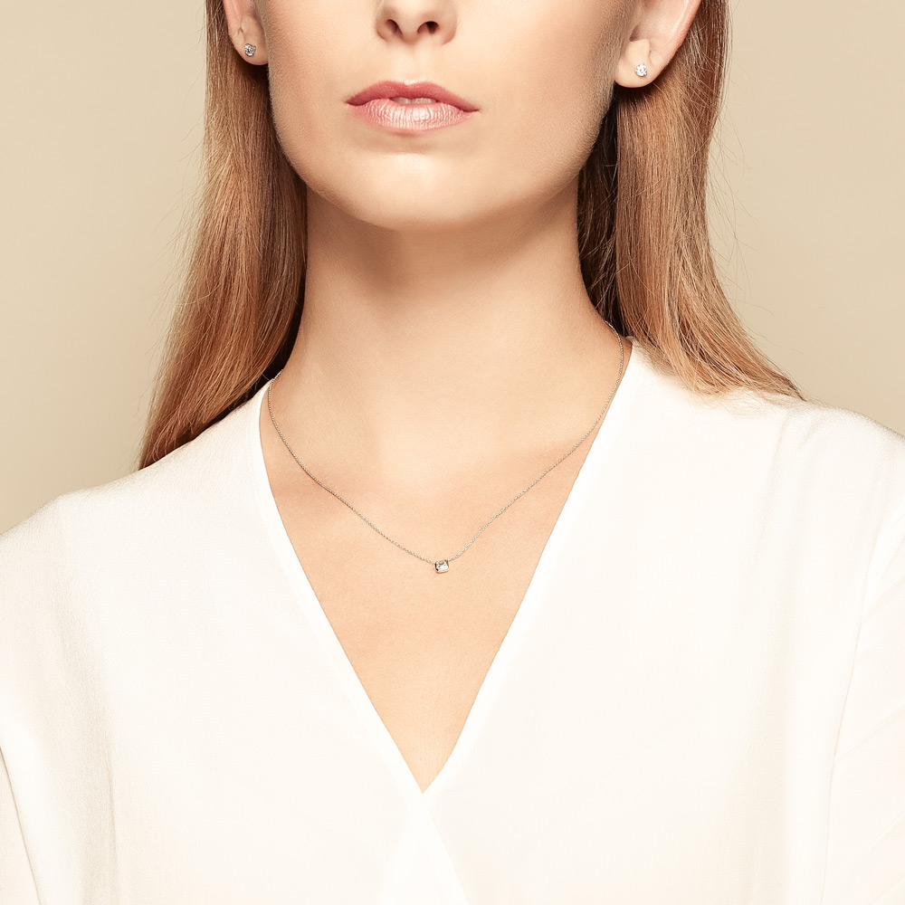 Roberto Coin Emerald Cut Diamond Bezel Set Solitaire Necklace in 18K Gold, 18