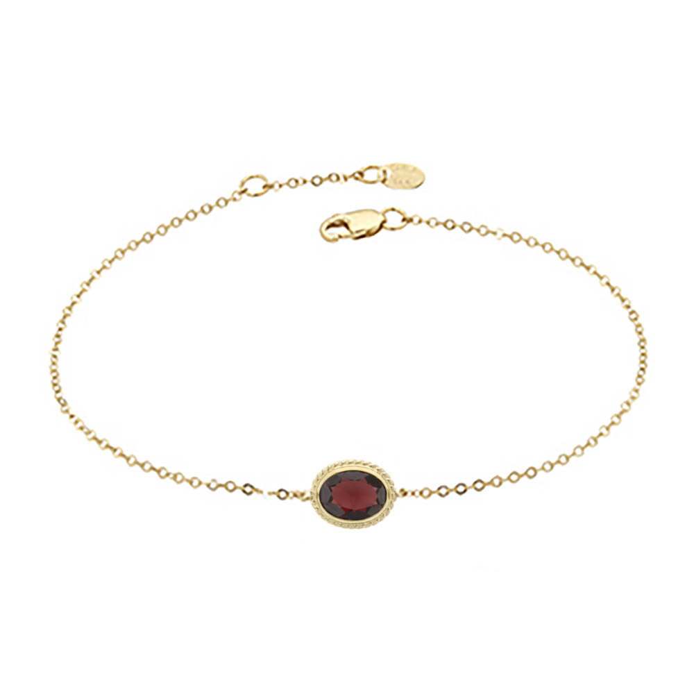 Oval Garnet Rope Bezel Set Bracelet in Yellow Gold, 7.5