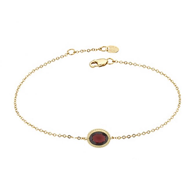 Oval Garnet Rope Bezel Set Bracelet in Yellow Gold, 7.5"