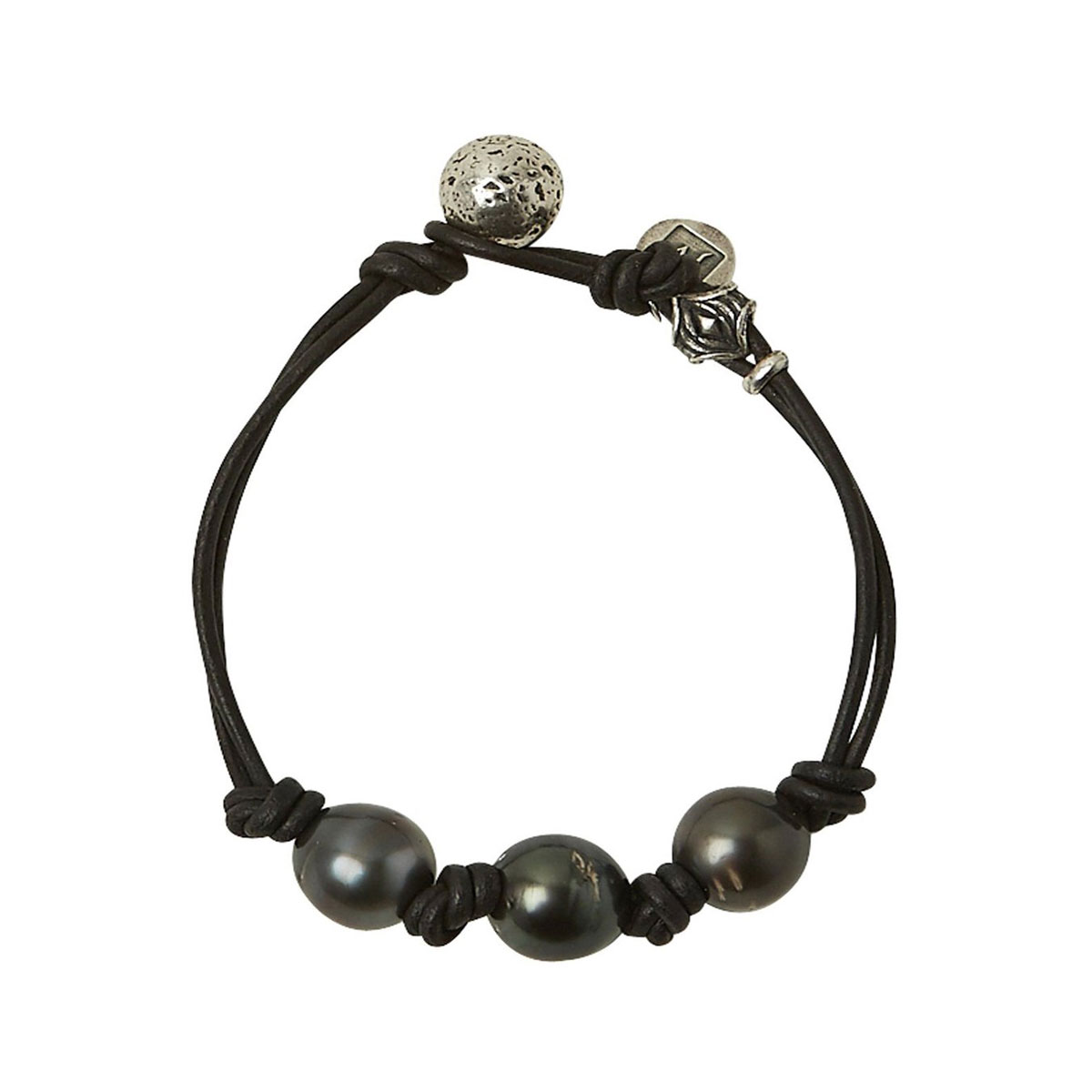 John Varvatos Leather and Sterling Silver Multi-Strand Pearl Bracelet
