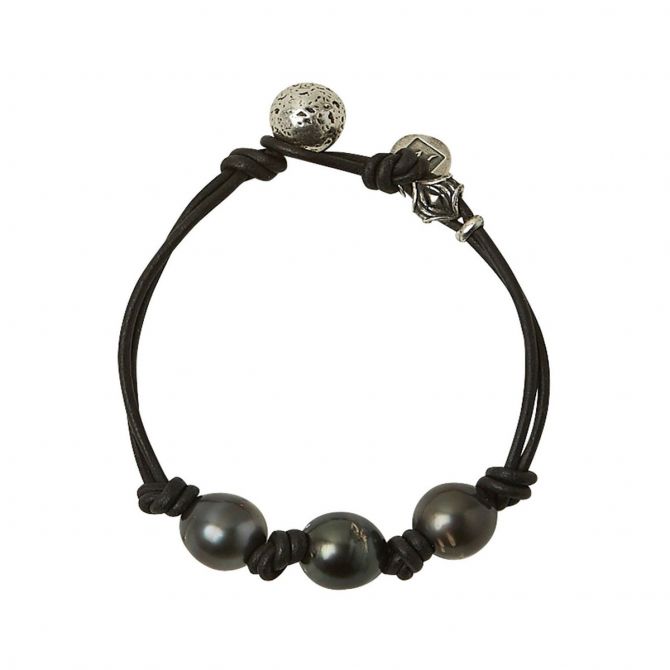 John Varvatos Leather and Sterling Silver Multi-Strand Pearl Bracelet