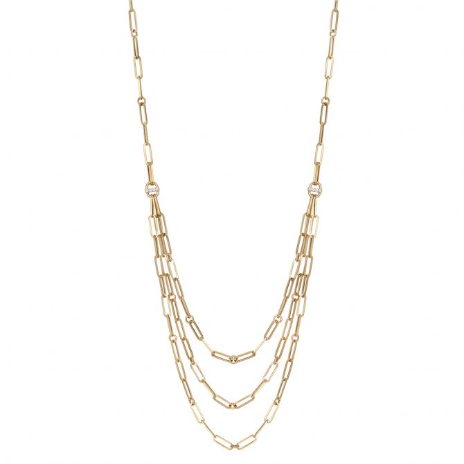 Roberto Coin Oro Classic Yellow Gold Paperclip Trip Strand Bib Necklace, 15"