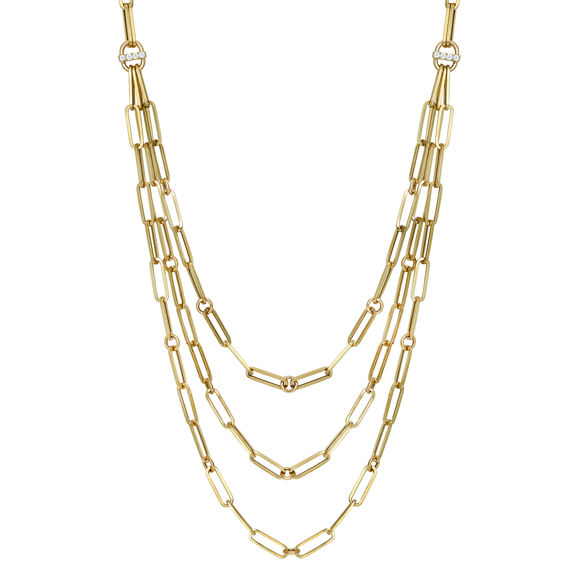 Roberto Coin Oro Classic Yellow Gold Paperclip Trip Strand Bib Necklace, 15