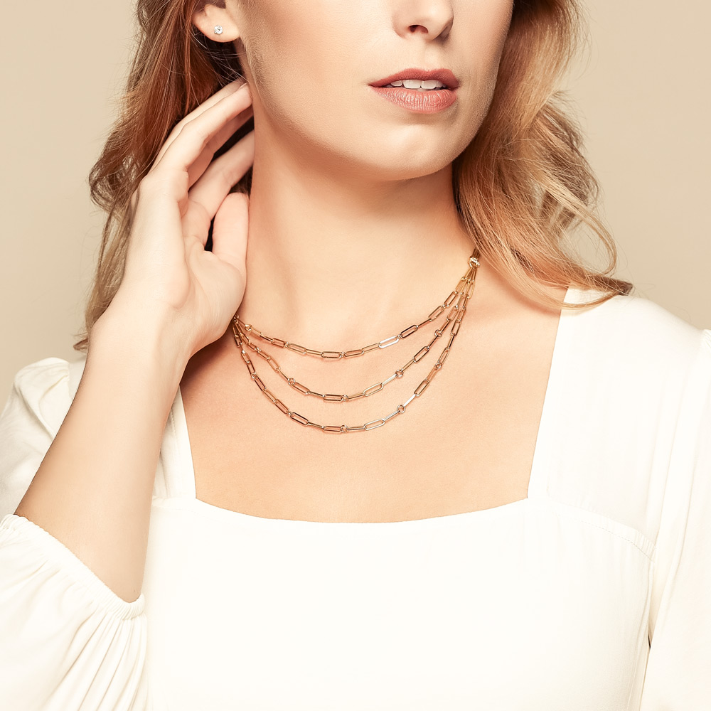 Roberto Coin Oro Classic Yellow Gold Paperclip Trip Strand Bib Necklace, 15