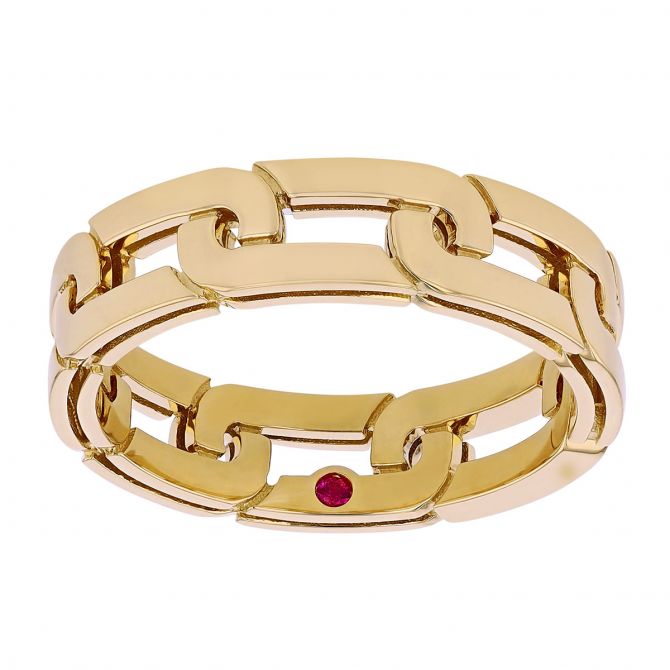 Roberto Coin Navarra Yellow Gold Link Band Ring, 6.5