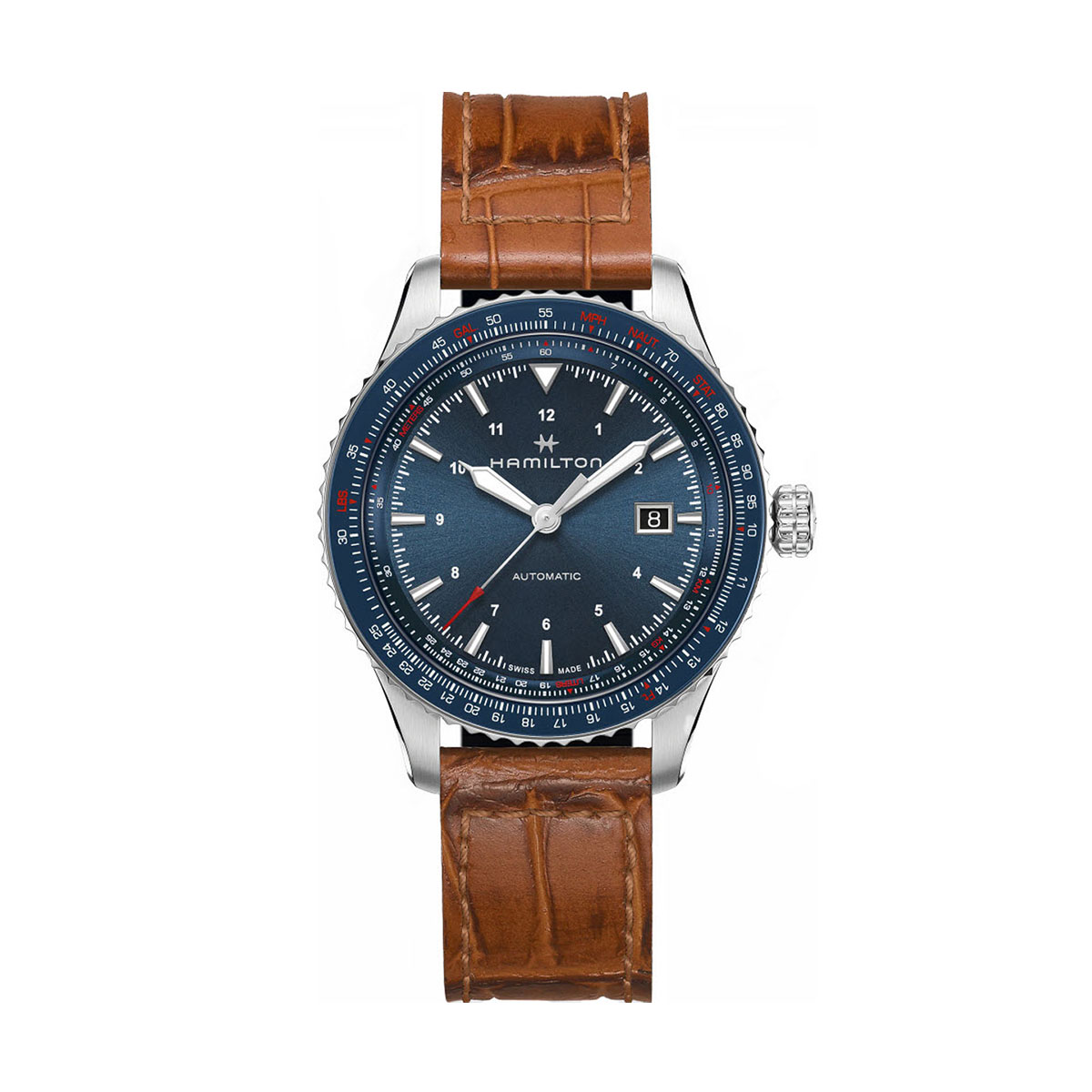 Hamilton Khaki Aviation Converter Automatic 42mm Men's Watch, Blue Dial and Brown Leather Strap