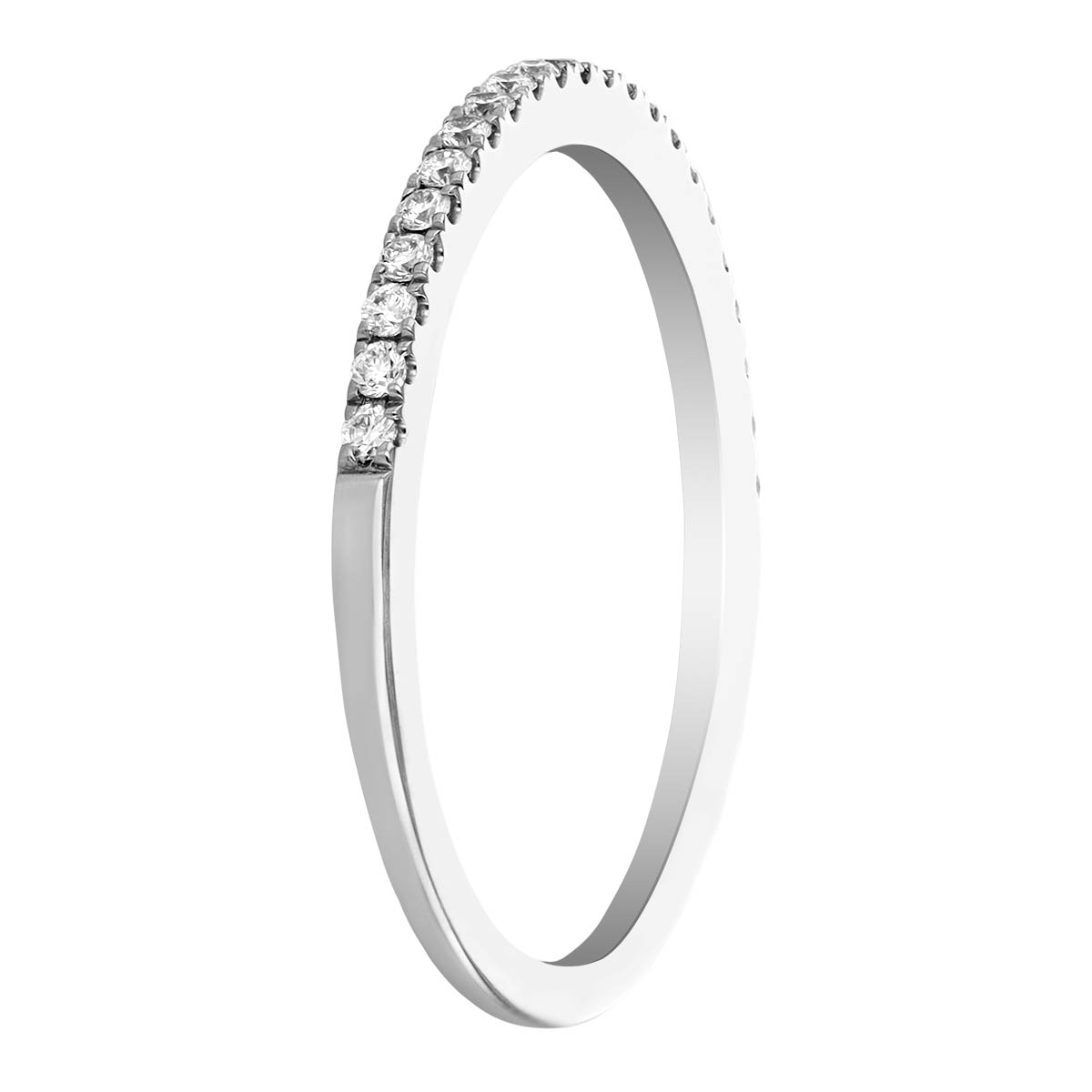 14K White Gold Diamond Pavé Fishtail Prong Set Wedding Band, 0.16aptw