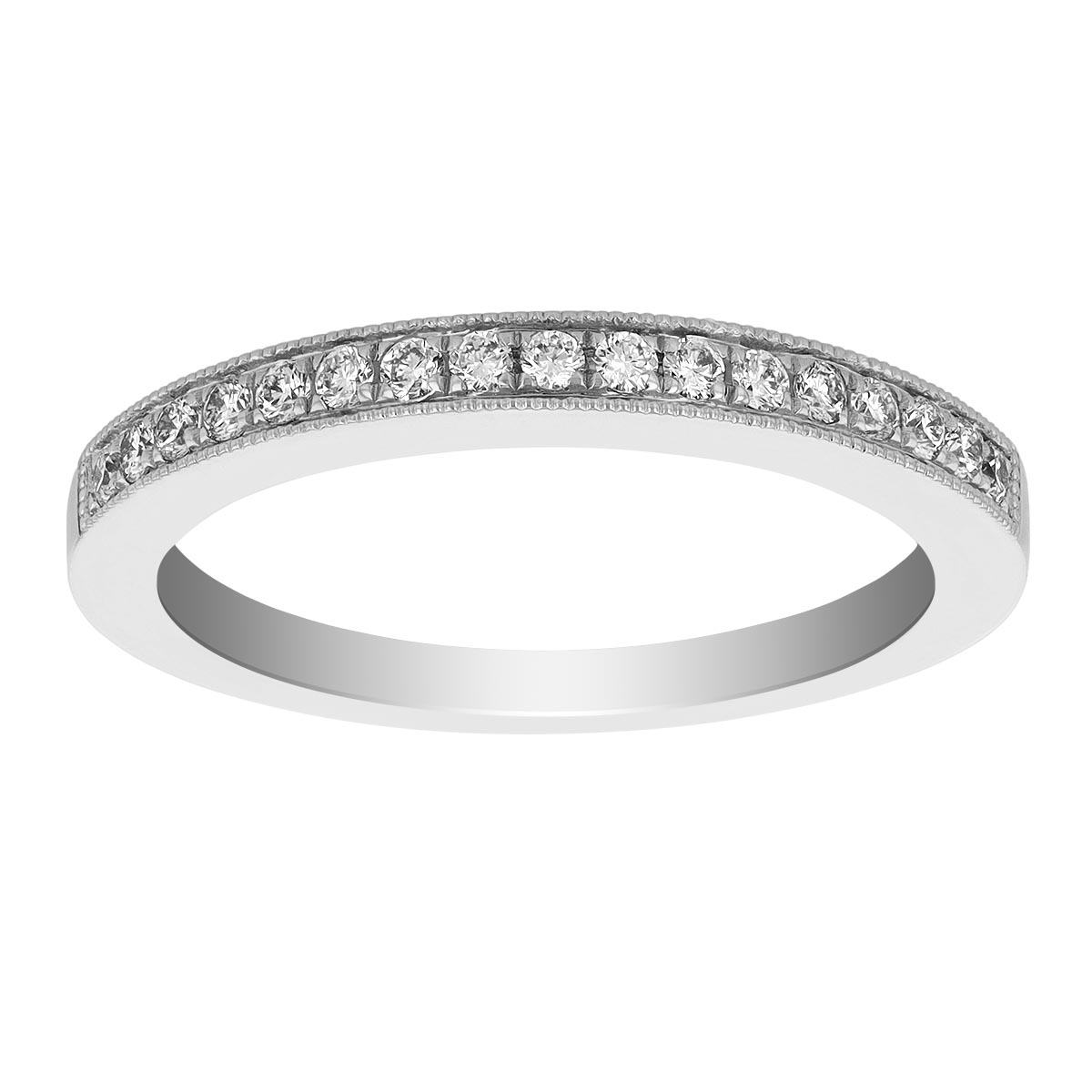 White Gold Diamond Pavé Milgrain Wedding Band, 0.20aptw