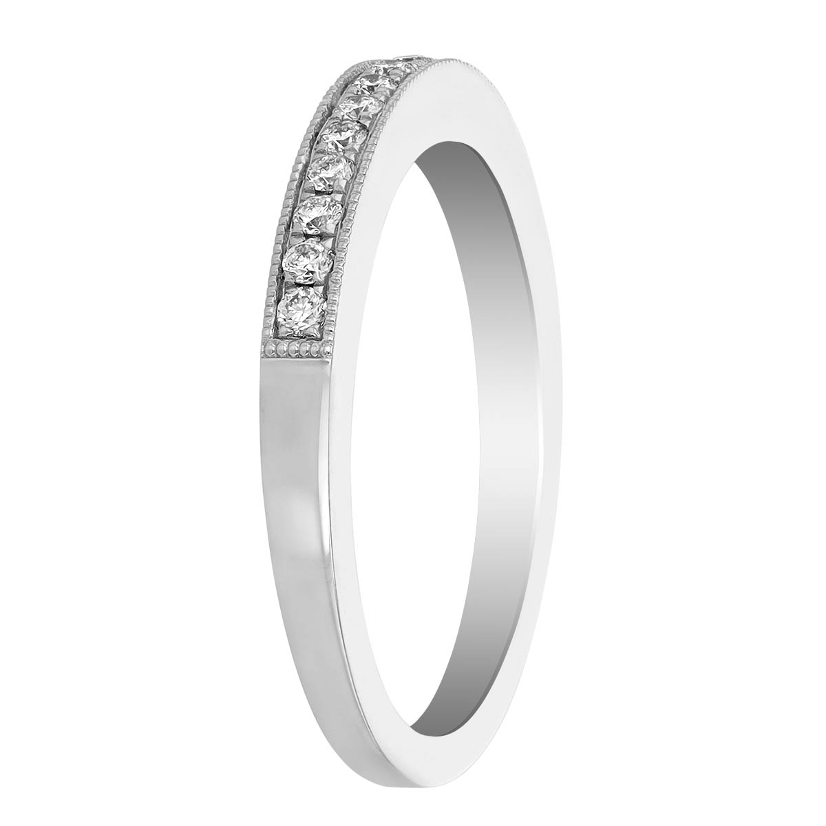 White Gold Diamond Pavé Milgrain Wedding Band, 0.20aptw