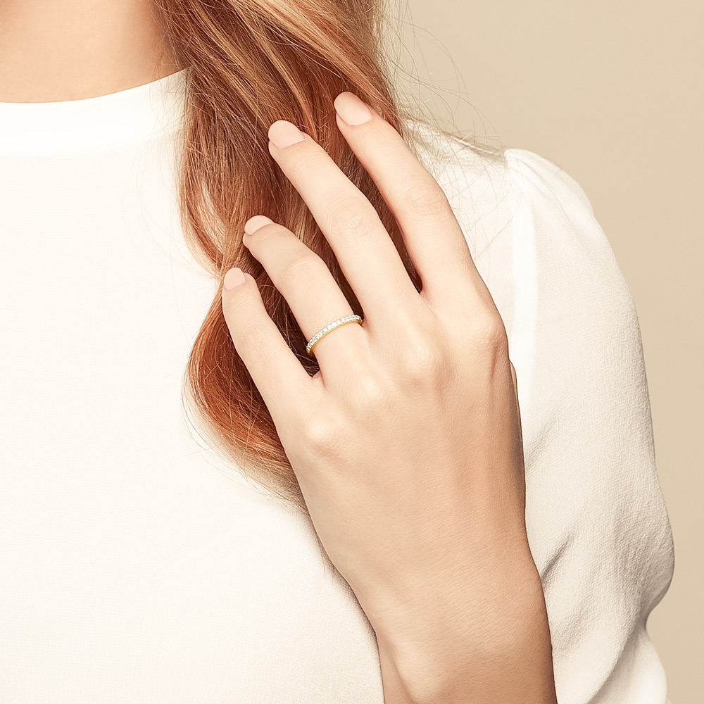 Diamond Pavé Half Shank Wedding Band in Yellow Gold