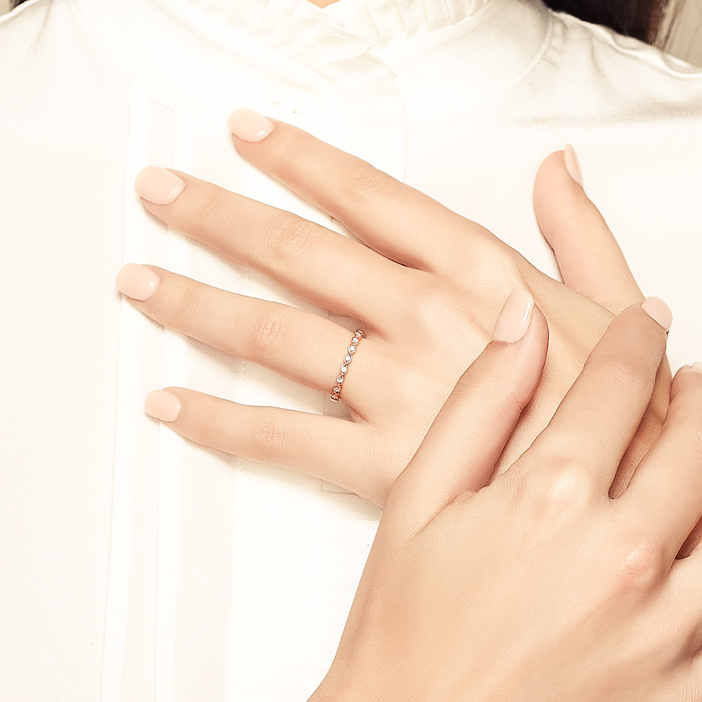 Rose Gold Diamond Milgrain Marquise Wedding Band