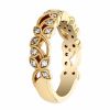 Diamond Milgrain Leaf Pattern Filigree Wedding Band in Yellow Gold