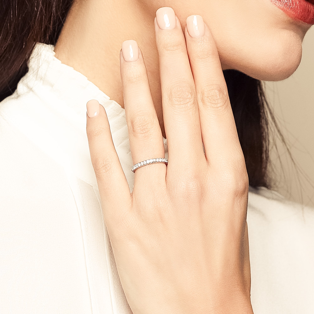 White Gold Prong Set Round Diamond Wedding Band, 0.30cttw