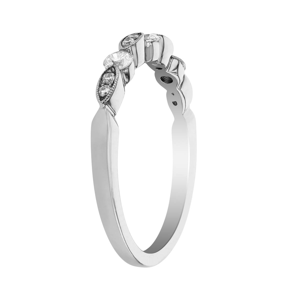 White Gold Scalloped Diamond Band With Milgrain