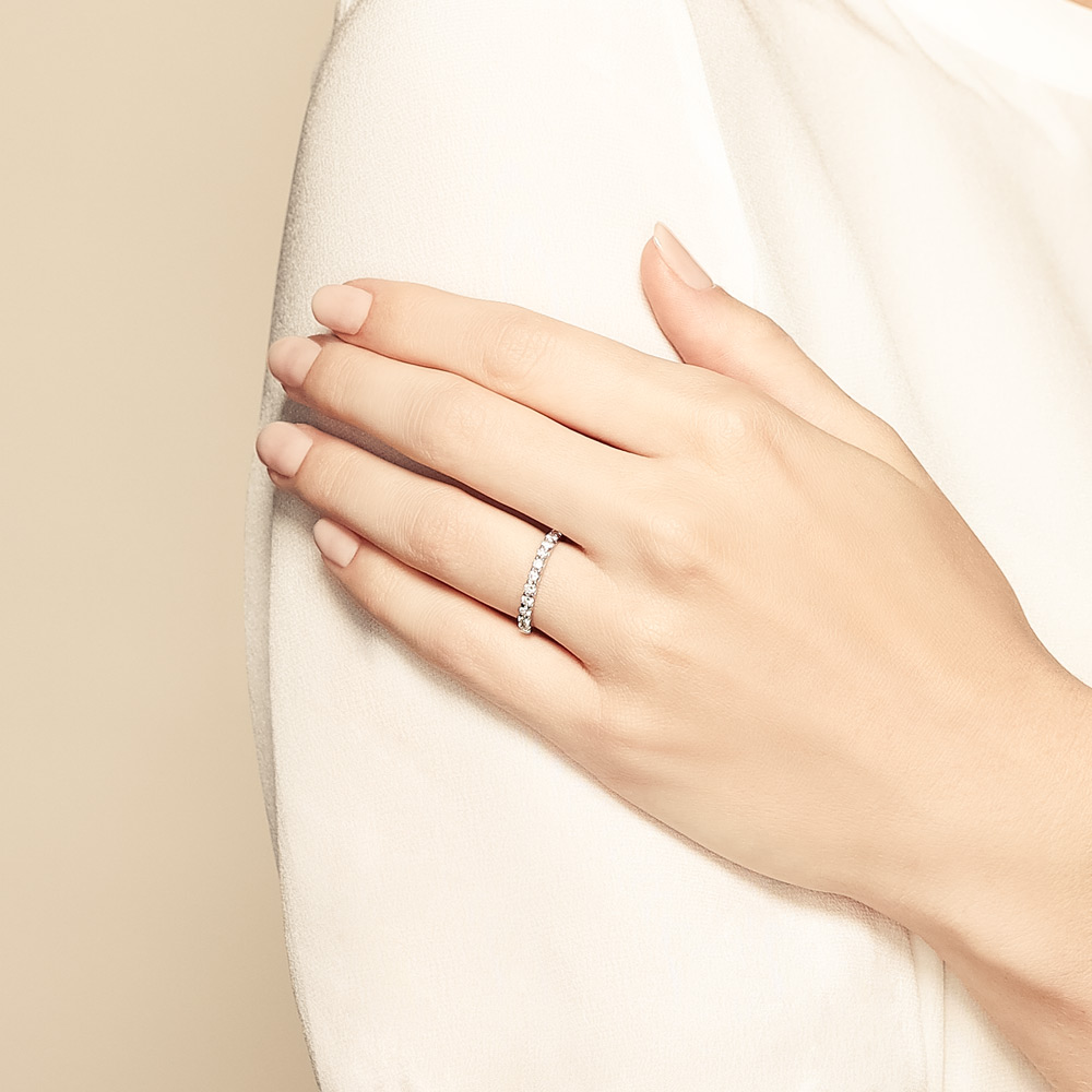Diamond 12 Stone Half Shank Wedding Band in White Gold, .50 cttw