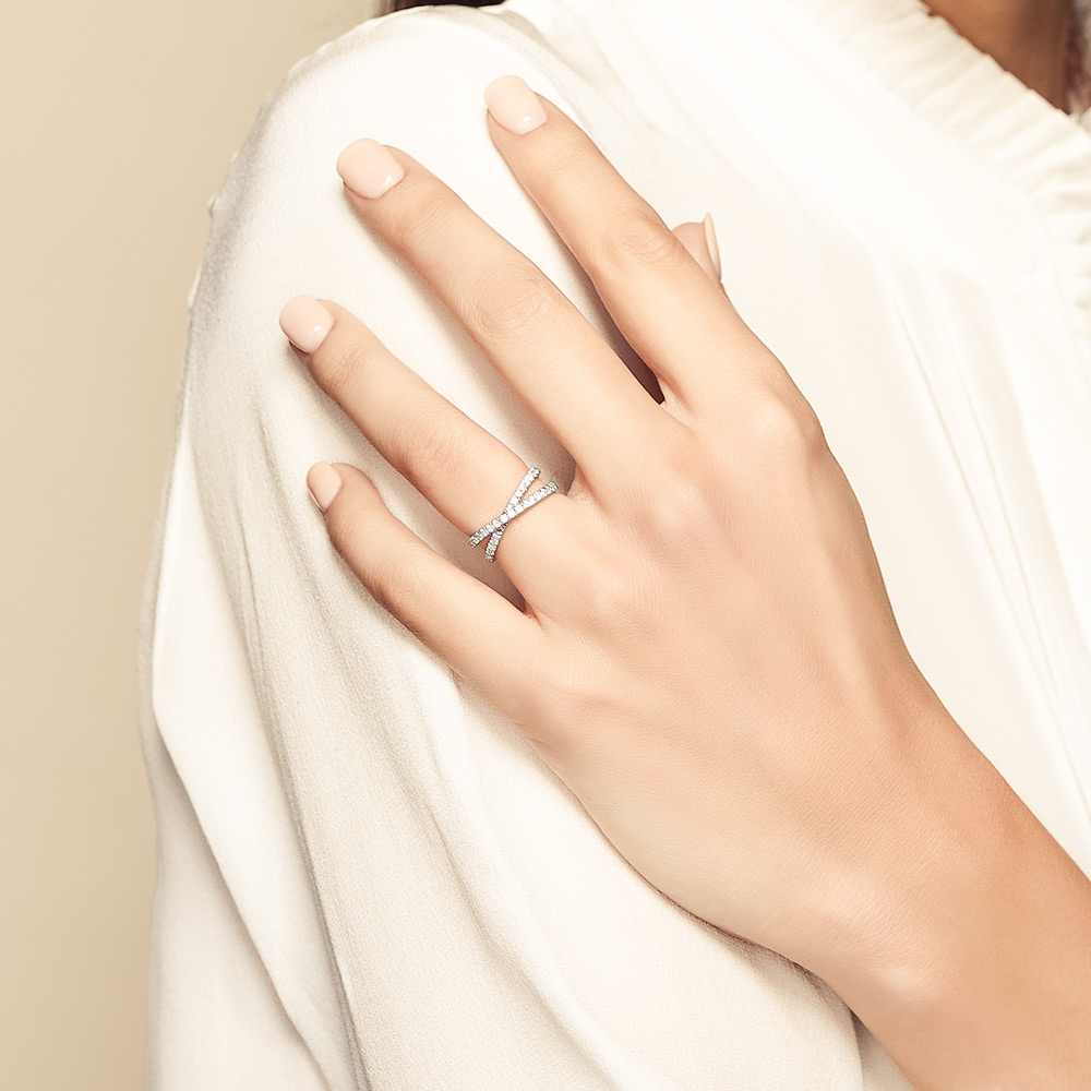 Diamond Criss Cross X Wedding Ring in White Gold, .50 cttw