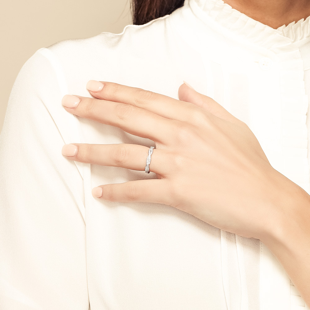 Diamond Braided 2 Row Half Shank Wedding Band in White Gold