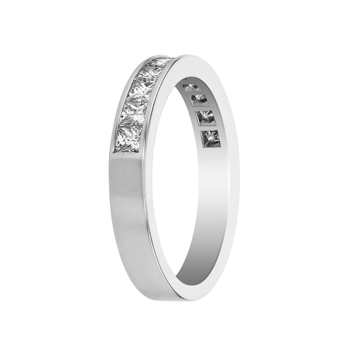 14K White Gold Channel Set Princess Cut Diamond Wedding Band, 0.75cttw