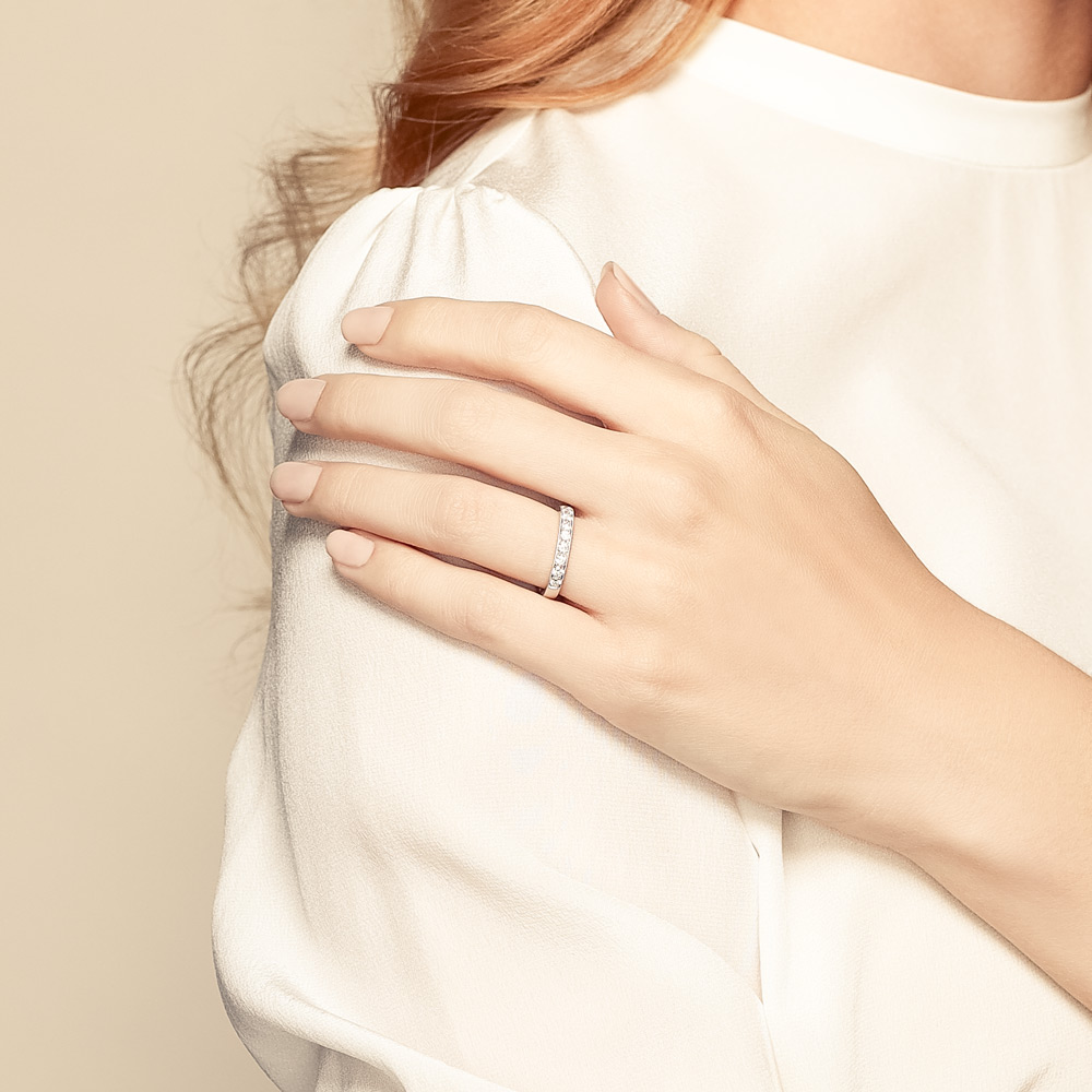 White Gold Prong Set Milgrain Diamond Band, 0.72cttw