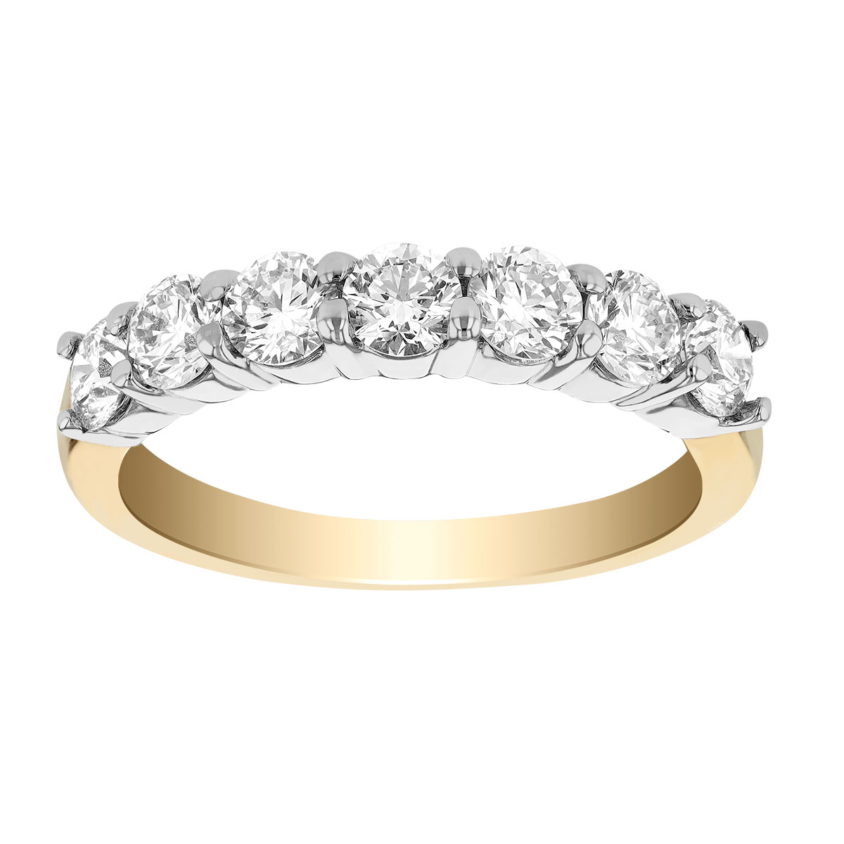 Yellow & White Gold Prong Set Diamond Wedding Band, 1.05cttw
