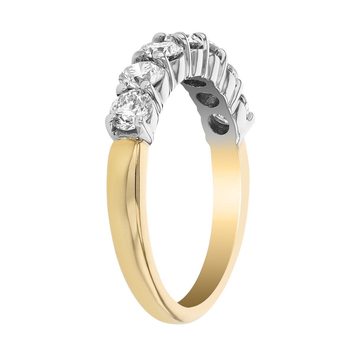 Yellow & White Gold Prong Set Diamond Wedding Band, 1.05cttw