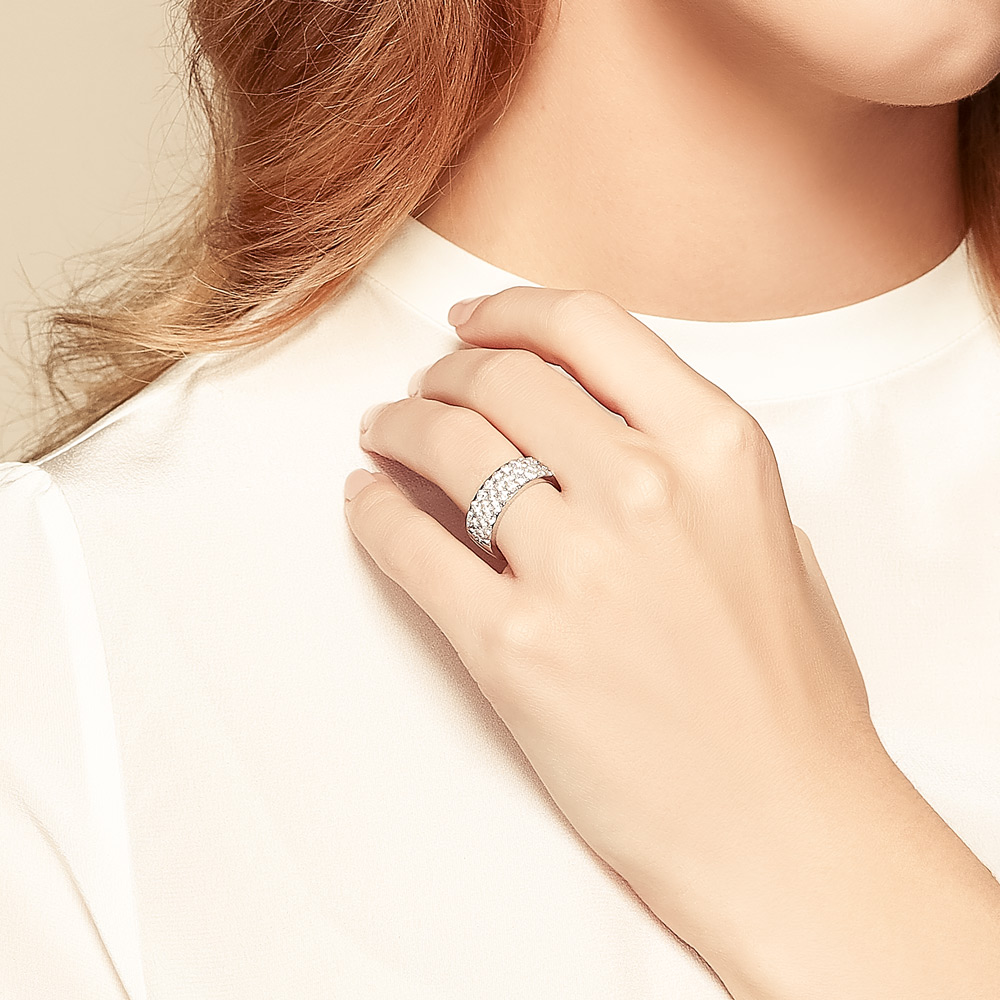 14K White Gold DiamondPave 3 Row Wedding Band, 1.70cttw