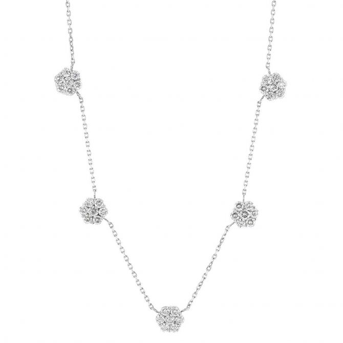 Diamonds by the Inch 5 Station Flower Necklace in White Gold, 16"