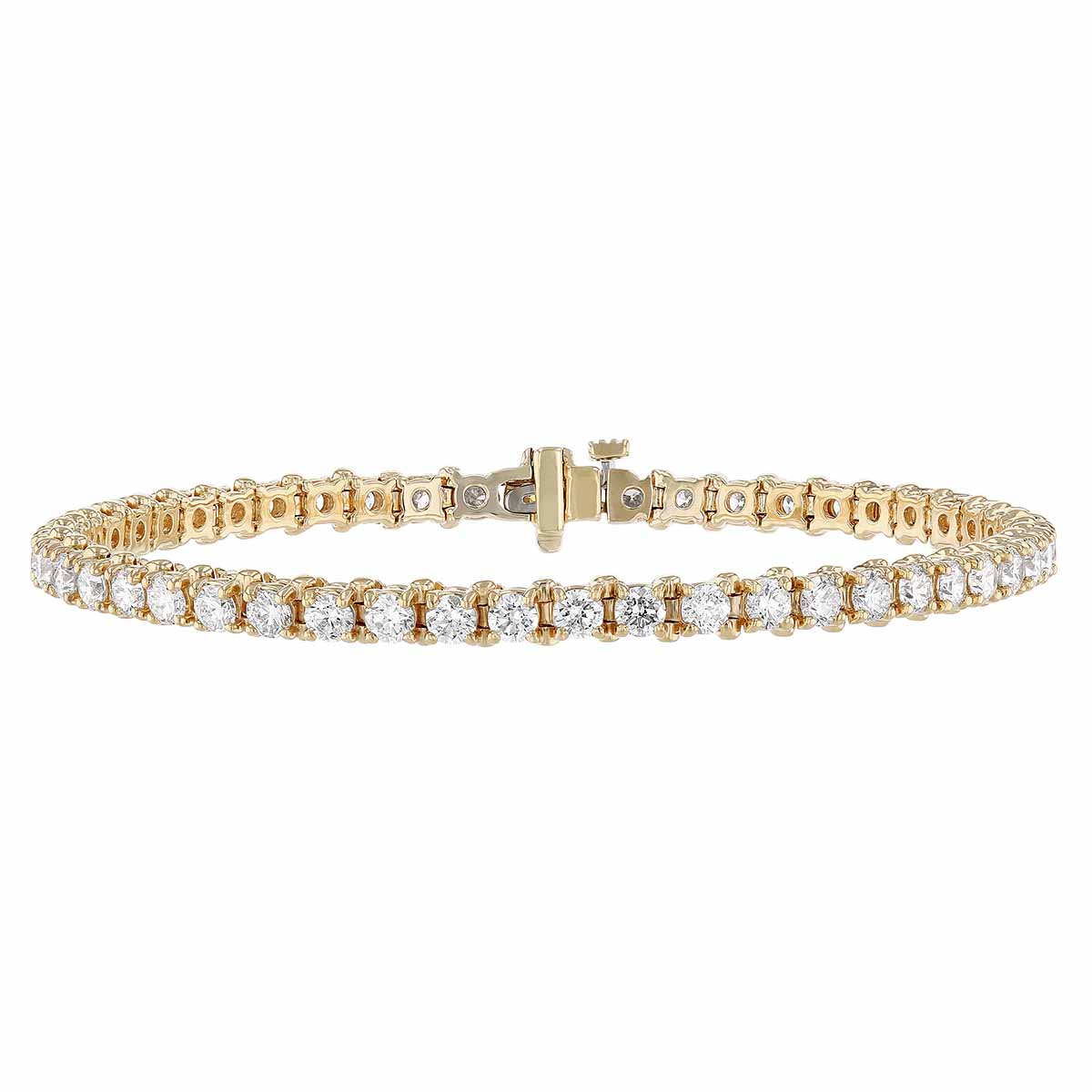 Diamond 4 Prong Tennis Bracelet in Yellow Gold, 5.05 aptw