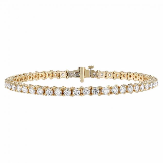 Diamond 4 Prong Tennis Bracelet in Yellow Gold, 5.05 aptw