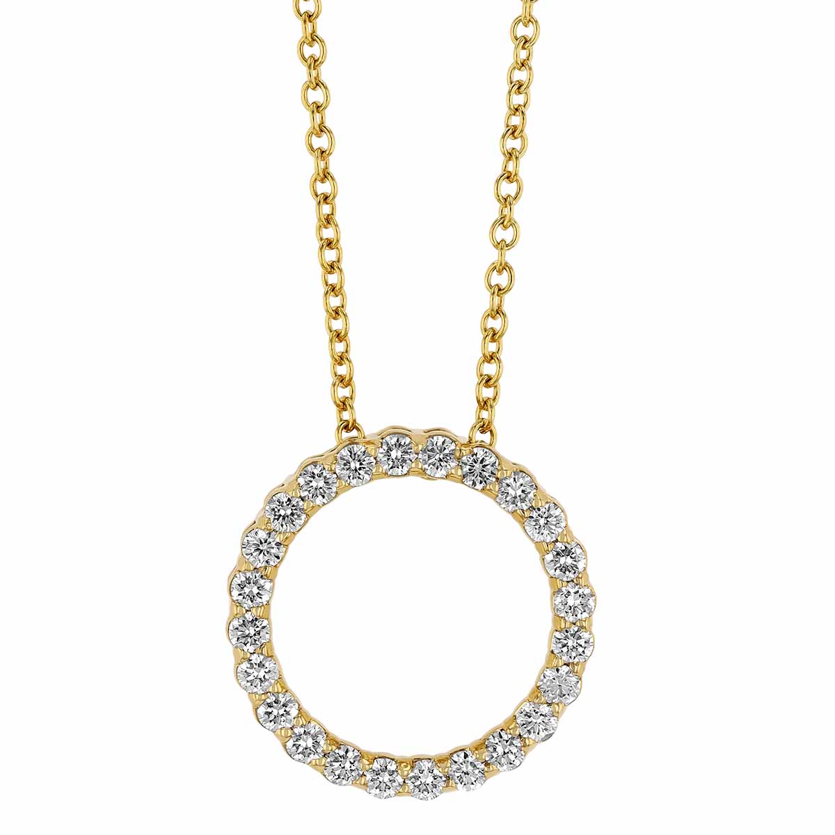 Diamond Open Circle Necklace in Yellow Gold, 18