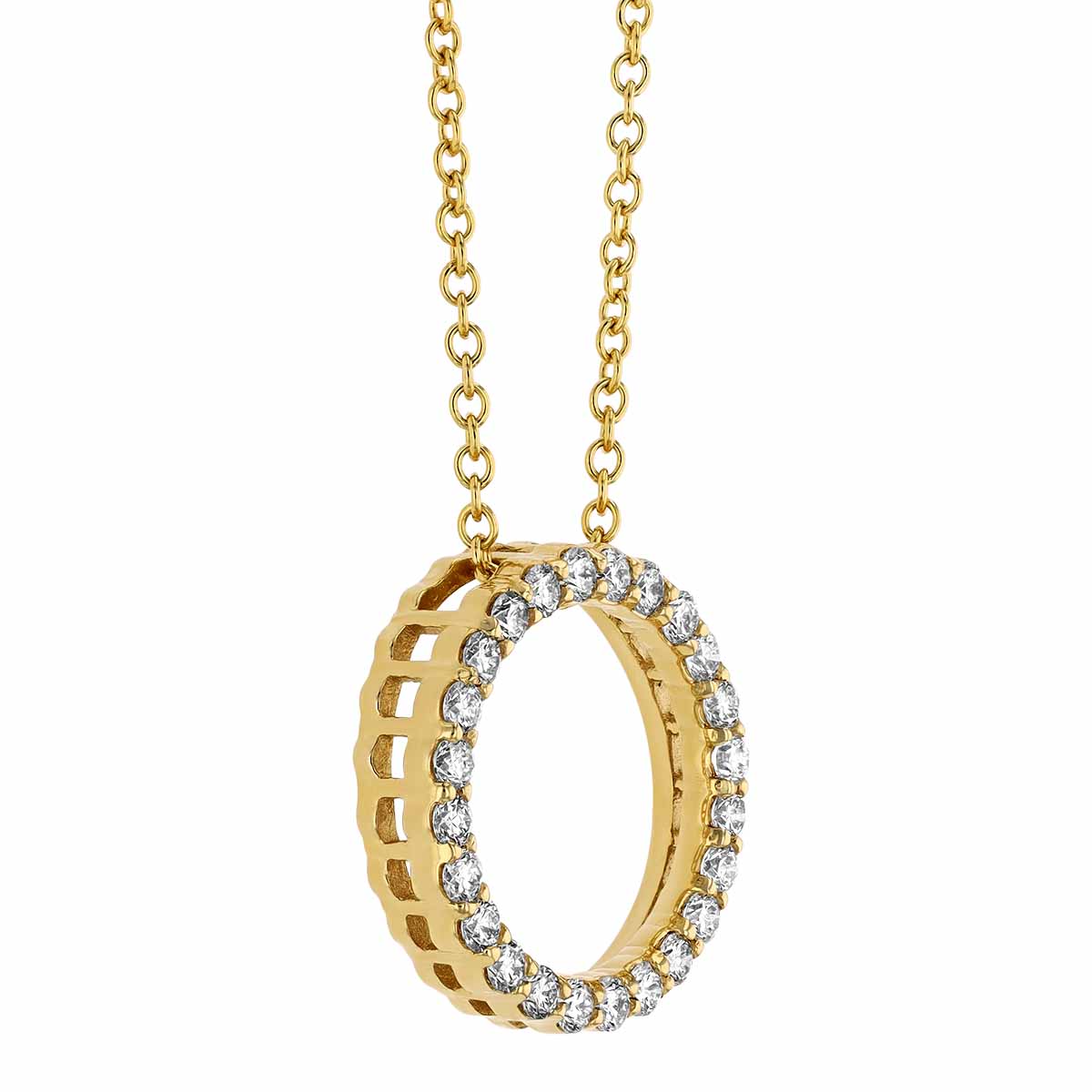 Diamond Open Circle Necklace in Yellow Gold, 18