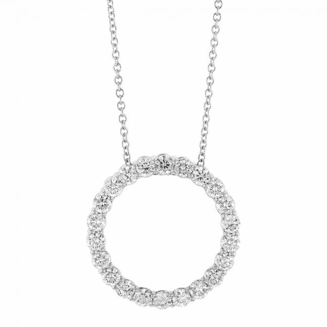 Diamond Open Circle Necklace in White Gold, 18"