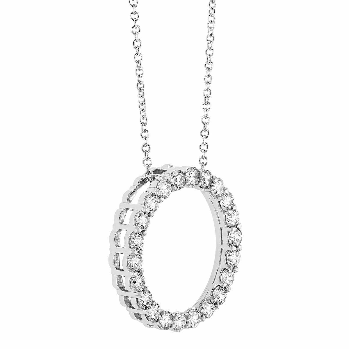 Diamond Open Circle Necklace in White Gold, 18