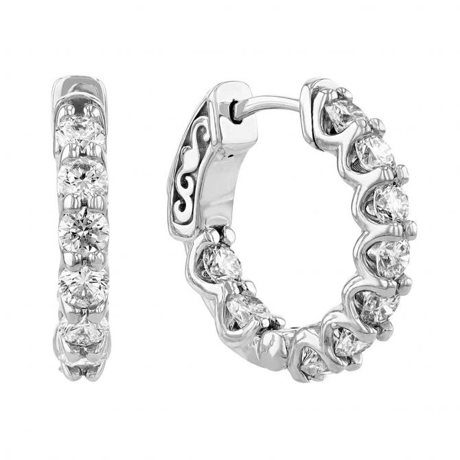 Diamond Inside out Hinged Hoop Earrings in White Gold, 1.80 aptw