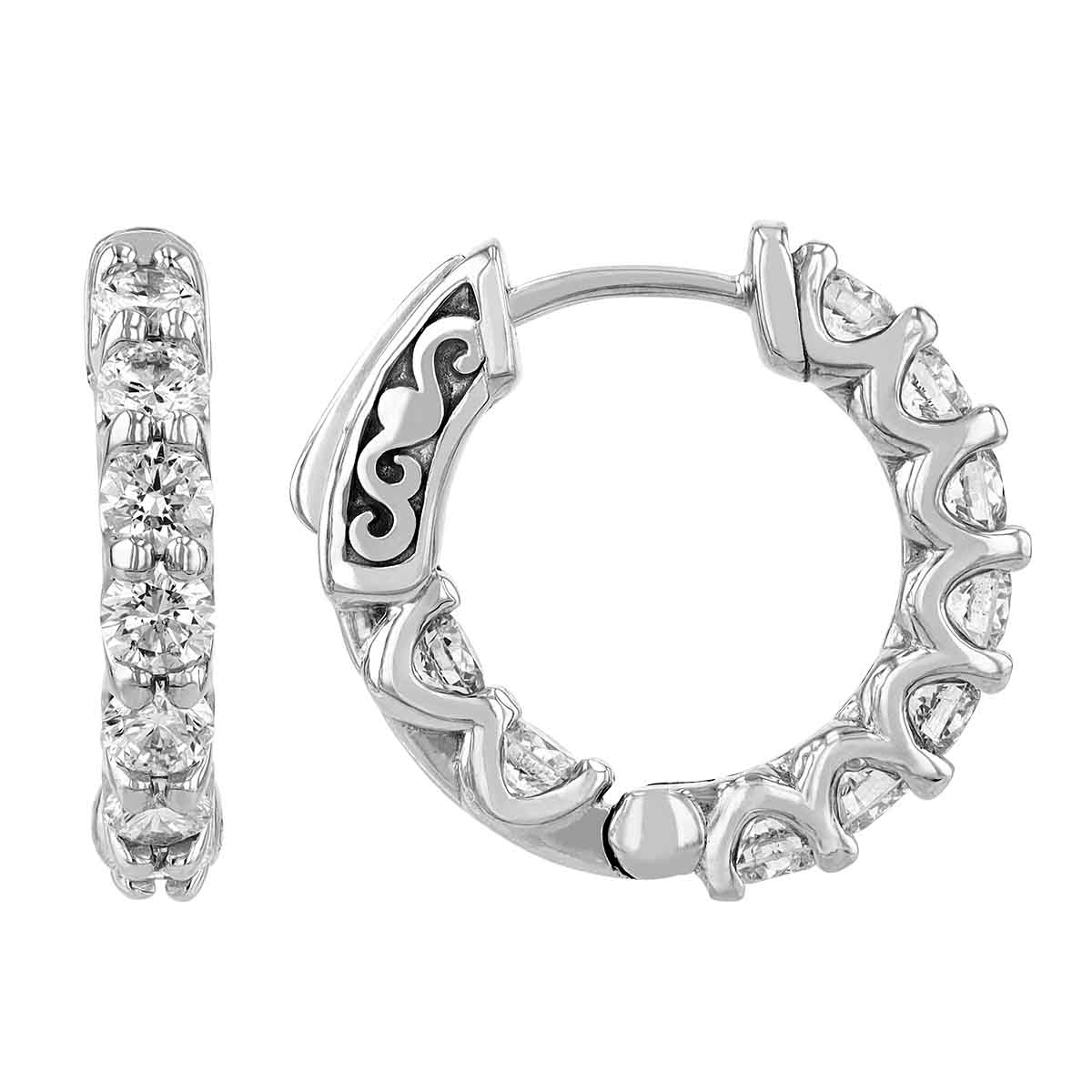 Diamond Inside out Hinged Hoop Earrings in White Gold, 1.80 aptw