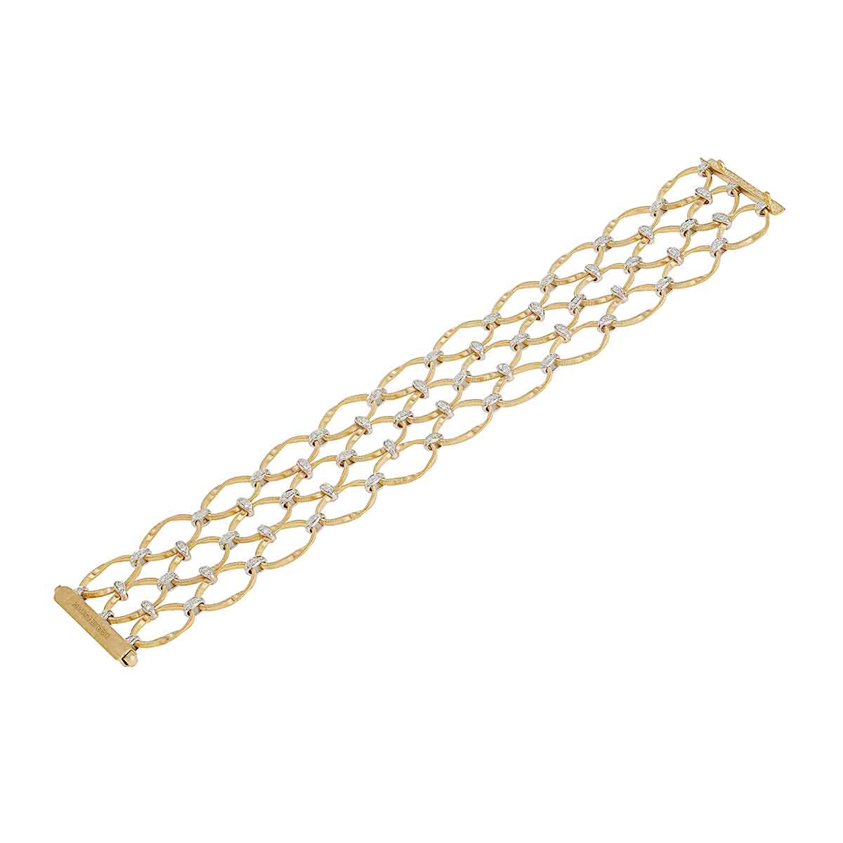Marco Bicego Marrakech Onde 18K Yellow Gold and Diamond Flat Link 3 Row Bracelet, 7