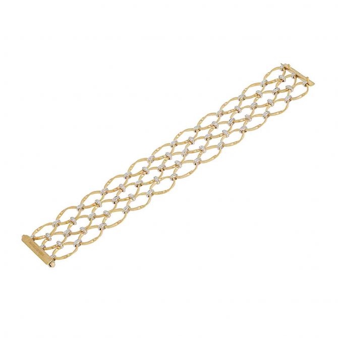 Marco Bicego Marrakech Onde 18K Yellow Gold and Diamond Flat Link 3 Row Bracelet, 7"