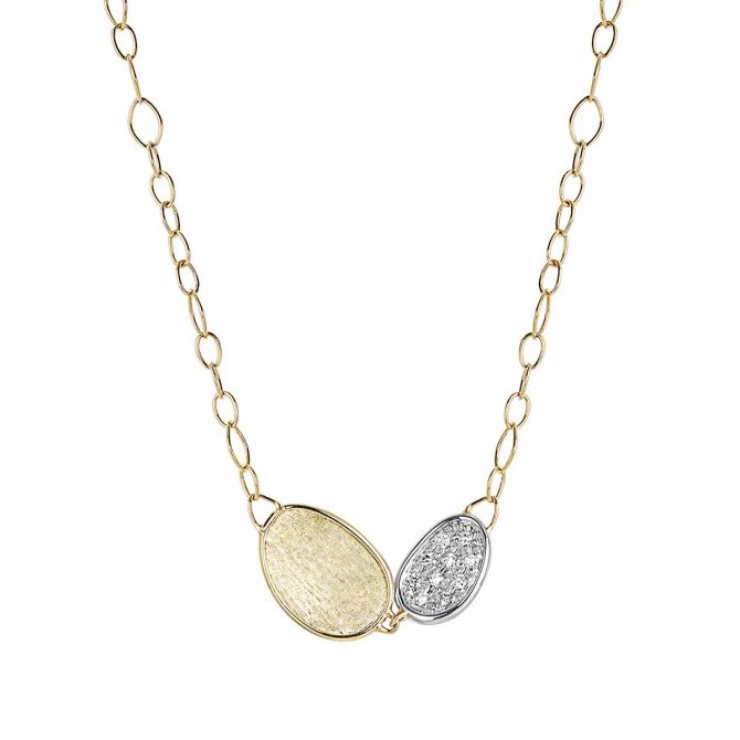 Marco Bicego Lunaria Collection 18k Yellow Gold and Diamond Petite Double Leaf Necklace