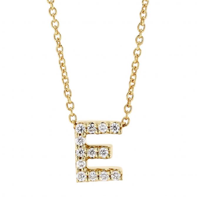Roberto Coin Tiny Treasures Love Letter Diamond Initial Necklaces in Yellow Gold