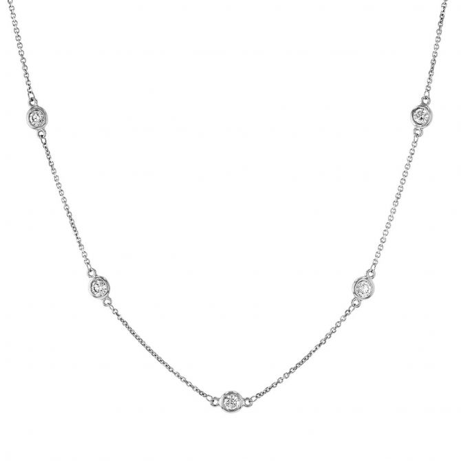 Diamond 10 Station by Yard Necklace in White Gold, 16", 1.00 cttw